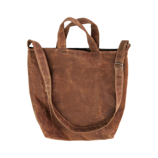 brown waxed canvas sling tote bag