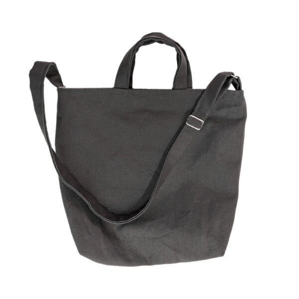 charcoal dark grey cotton canvas sling tote bag