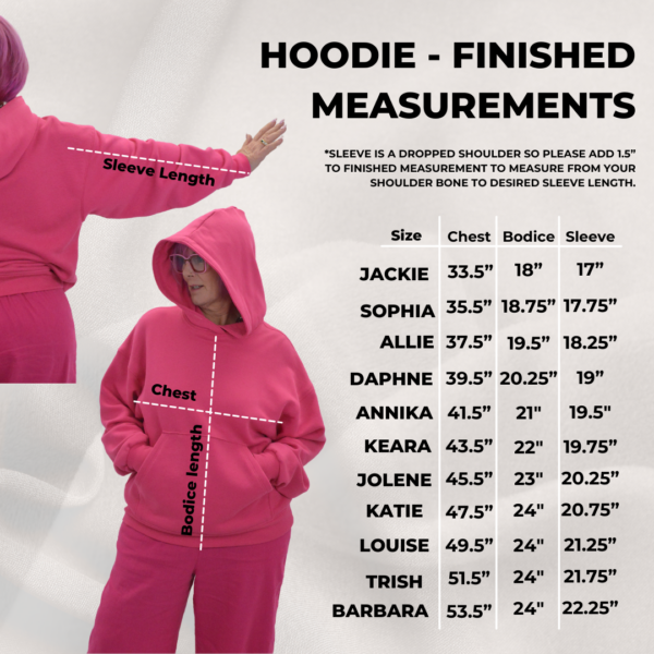 drop shoulder hoodie sewing pattern finished measurements