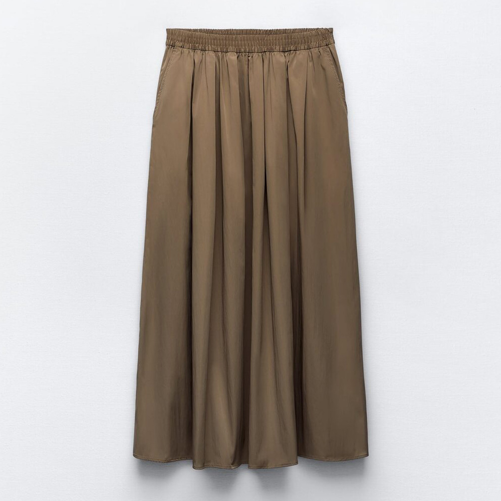 khaki tan elastic waist maxi long skirt