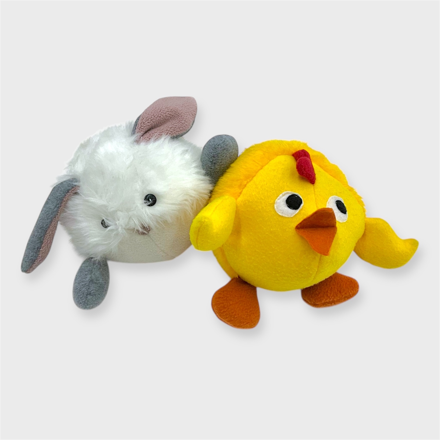 round animal stuffy chicken and bunny