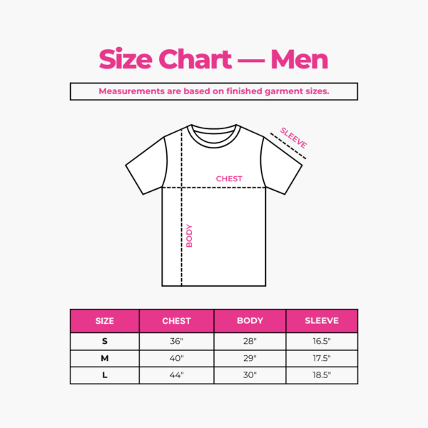 t shirt | adult size chart men finished garment measurements