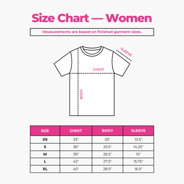 t shirt | adult sizes women finished garment measurements