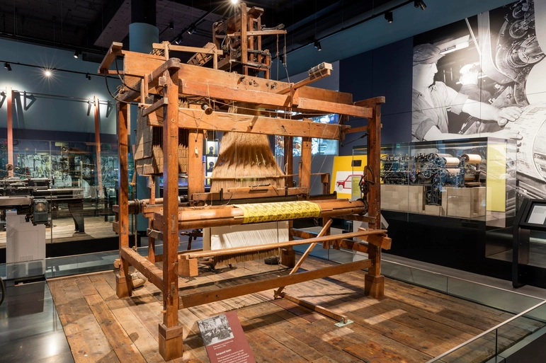 Jacquard loom in the Making It gallery in the National Museum of Scotland. Museum reference T.1934.241. 